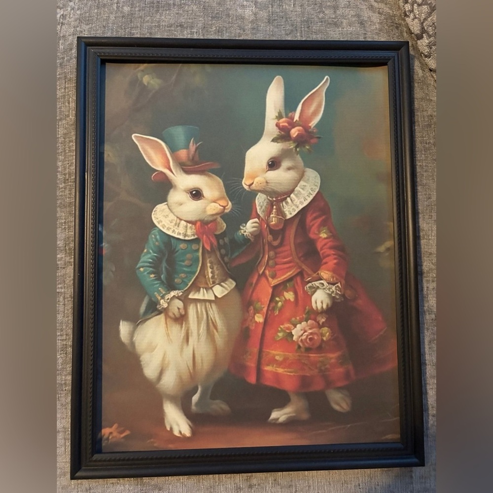Regal Victorian Rabbit Couple Framed Print 8x11 - Anthropomorphic Art